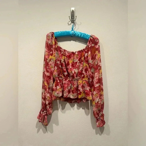 WAYF Floral Peplum Long Sleeve Blouse / Size Small / - Picture 8 of 8